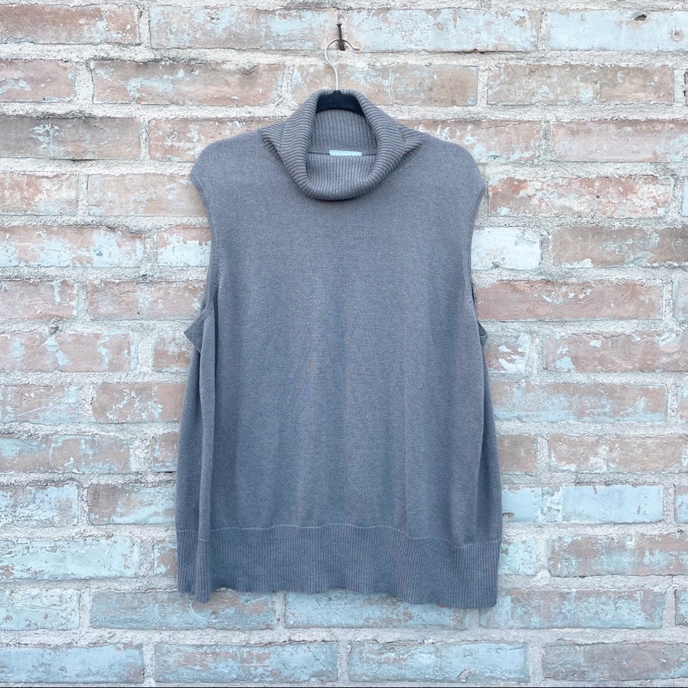 Sleeveless Turtleneck Sweater Grey Plus Size Knit Liz Claiborne Shell Basic